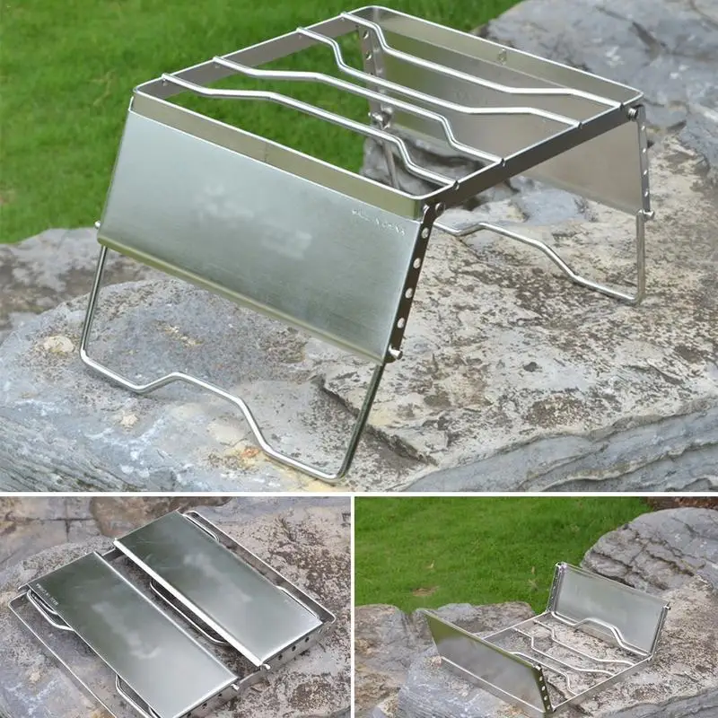 

Outdoor Portable Stainless Steel with Windshield Height Adjustable Burner Bracket Folding Grill Mini Barbecue Accessories