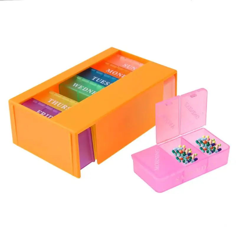 

7 Days Pill Case Medicine Tablet Drug Holder Storage Box Pill Box With Clip Lids Organizer Pill Case Splitters Storage Weekly