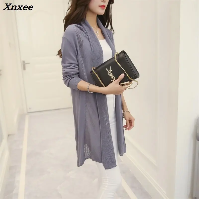 

2018 spring summer Female cardigan thin outerwear air conditioning shirt women's medium long sleeve loose lady's sweater unif