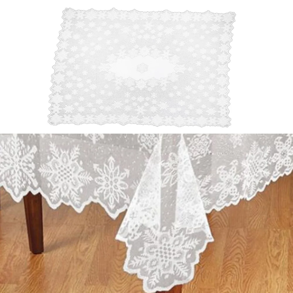  1 pc Round/Rectangle White Lace Tablecloth Dining Table Cover Cloth Home Hotel Textile For Christma
