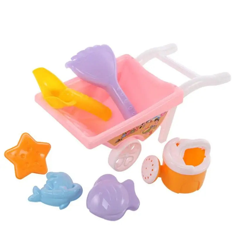 Finest  7pcs Beach Sand Toy Trolley with Net Bag Toys for Children Summer Beach Play Sand Water Game Tools 