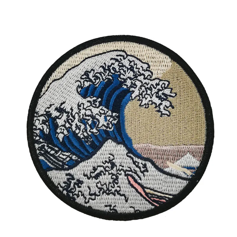 

3.5" The Great Wave off Kanagawa Embroidered Iron On Applique Patch for clothing metal frame purse pattern diy kits