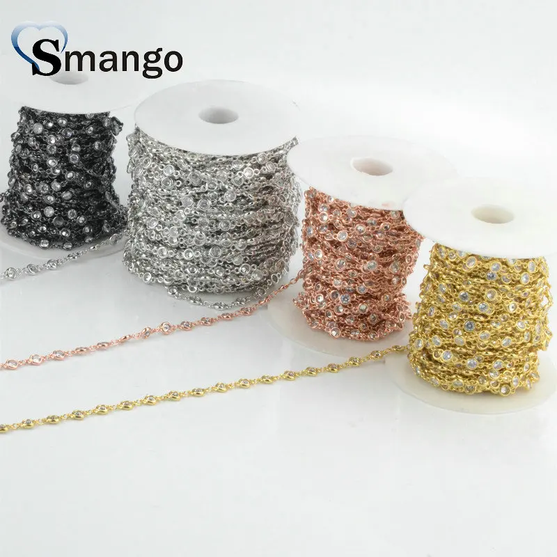 

3Meters,Fashion Jewelry Accessories, Chain Setting CZ, Round shape, 4 Plating Colors, Can Mix Color