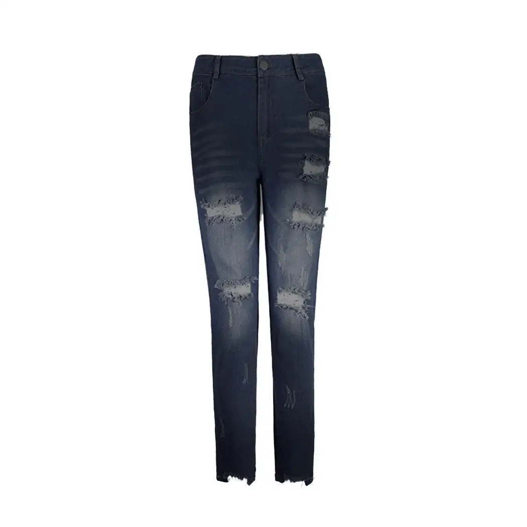 Для женщин Мода проблемных Slim Fit Эластичный Тощий рваные джинсы средней посадки повседневные все сезоны полной длины