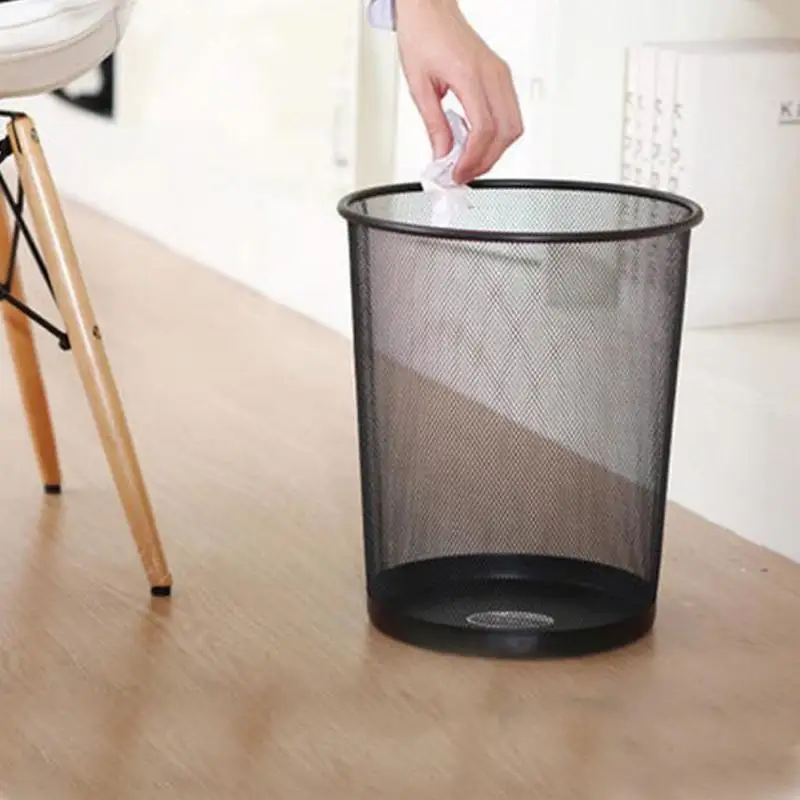 1pc Mesh Bucket Wastepaper Waste Basket Black Coverless Wire Toilet