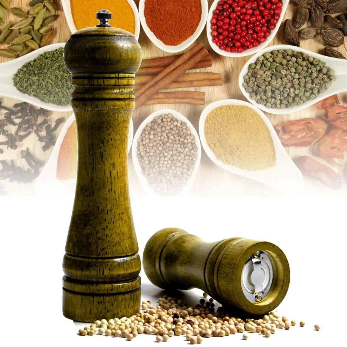 Buy 2 in 1 Wooden Manual Salt Pepper Mill Grinder