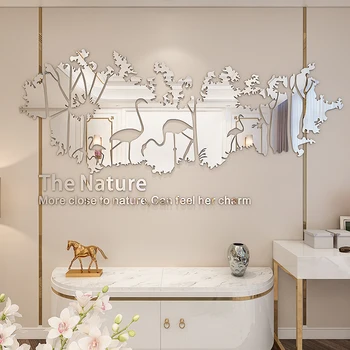 

Flamingo acrylic 3D silvery mirror wall sticker modern minimalist atmosphere personality originality living room decoration