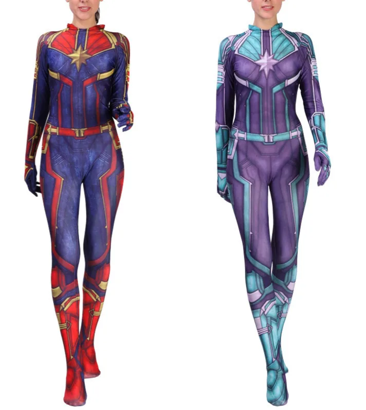 

Adult Women Kids Girl Avengers Cosplay Halloween Movie Captain Marvel Fancy Dress Carol Danvers Costume Zentai Bodysuit Jumpsuit