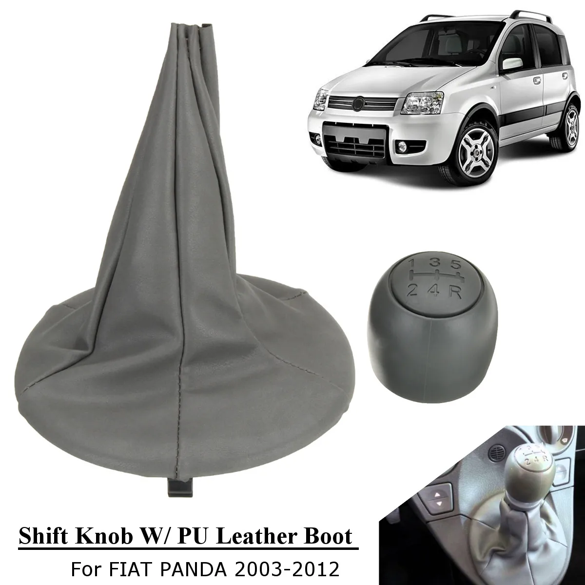 

5 Speed Car Gear Shift Knob w/ PU Leather Gaiter Boot Cover for FIAT PANDA 2003-2012