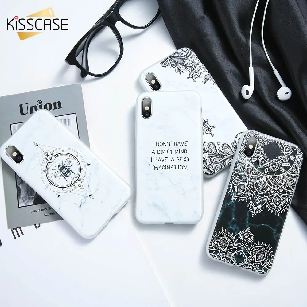 KISSCASE модный мраморный цветочный рельефный чехол для iPhone X XS Max XR абстрактный Ретро