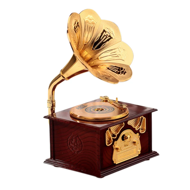 Hot Sale Gramophone Shaped Classic Vintage Music Box Hand Crank Type Movement Diy Romantic Christmas Present Drop Sh |