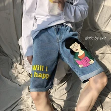 Мужская верхняя одежда шорты летние новые популярно среди молодежи свободные однотонные прямые шорты из джинсовой ткани ноги индивидуальность Молодежная мужская одежда