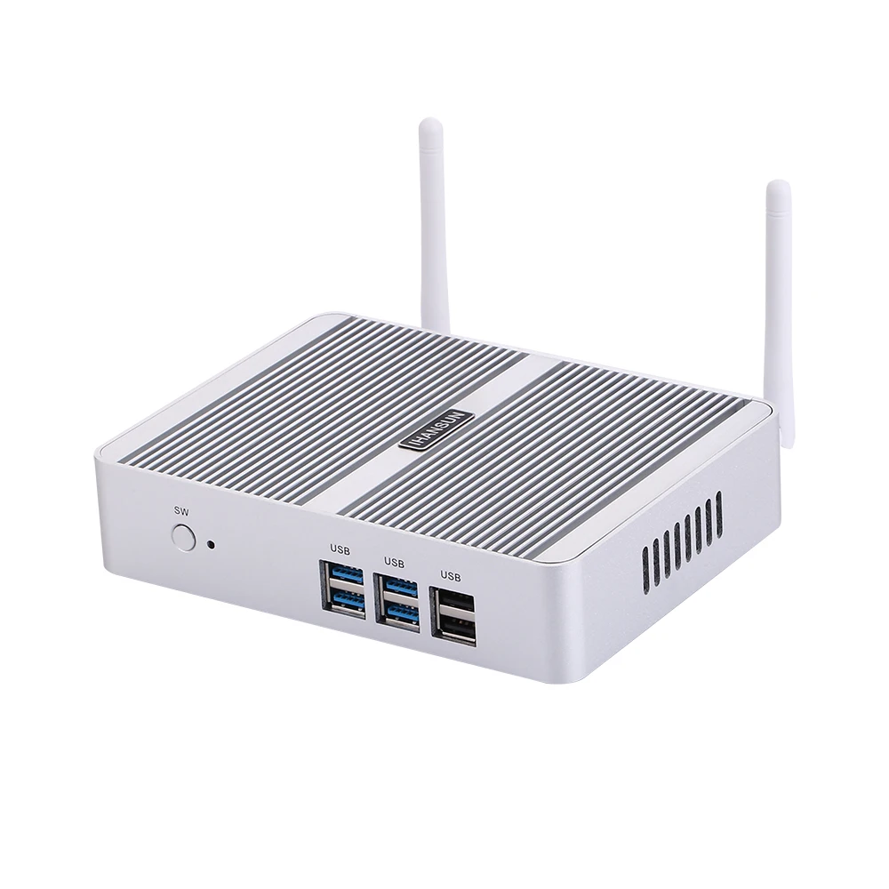 Безвентиляторный мини ПК Intel Celeron N3150 Windows 10/Ubuntu Silver [HUNSN BM04L] (WiFi/2HD/4USB3.0/2USB2.0/2LAN)|Мини