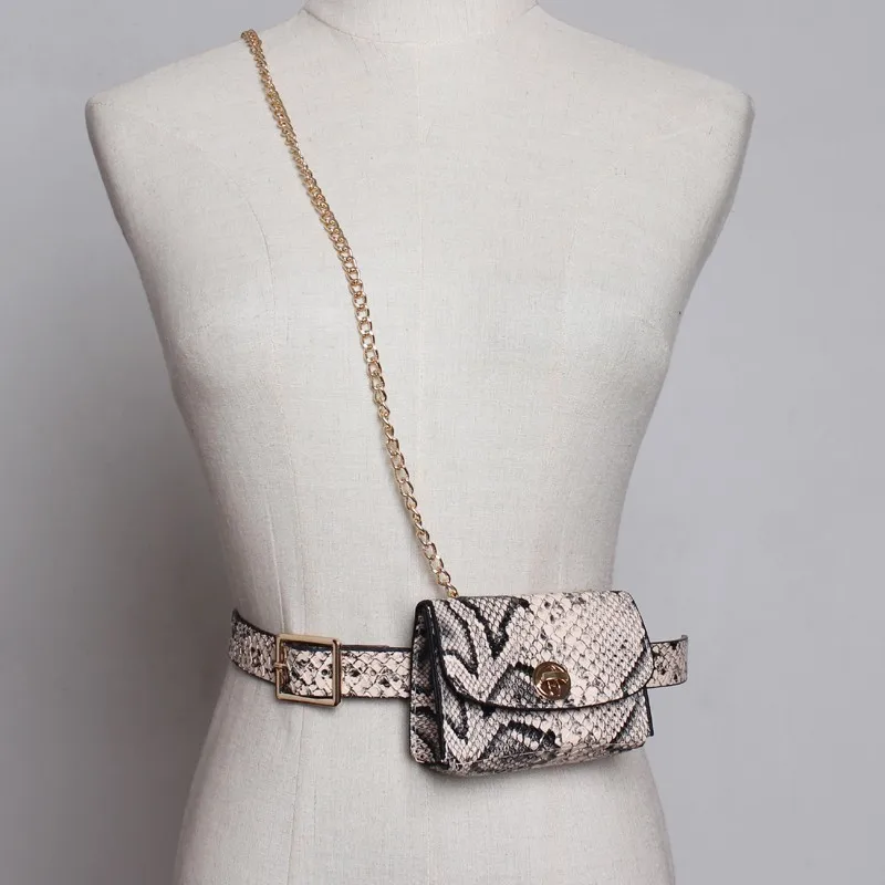 

[YaLee] New Fashion 2019 Spring Summer Personality Snake Veins Mini Bag Girdle Metal Chain PU Leather Wallet Belts Women Y191