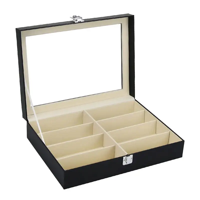 

1 Pc 8 Slot Wooden PU Leather Black Sunglass Glasses Eyeglass Storage Box Organizer Collector Display Case