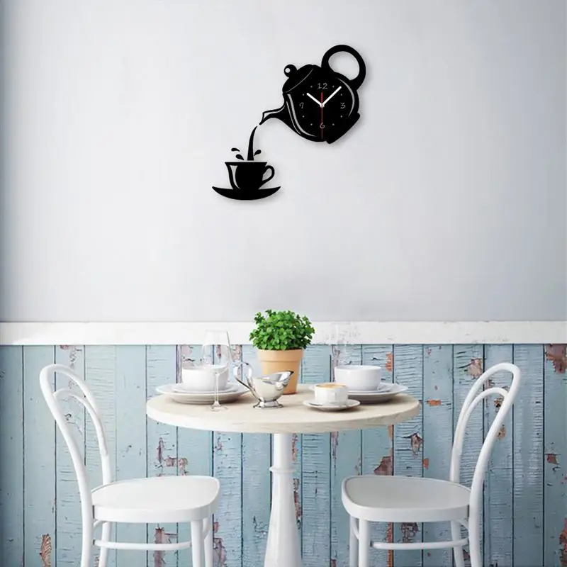 Креативные Diy акриловые кофейные чашки чайник 3D настенные часы декоративные кухонные настенные часы гостиная столовая домашний декор часы