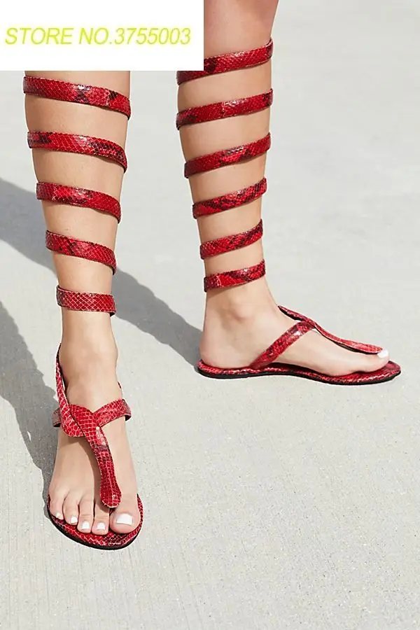 

Summer Newest Python Leather Straps Women Gladiator Boots Clip Toe Ladies Flat Sandal Boots Cut Out Style Female Dress Boots