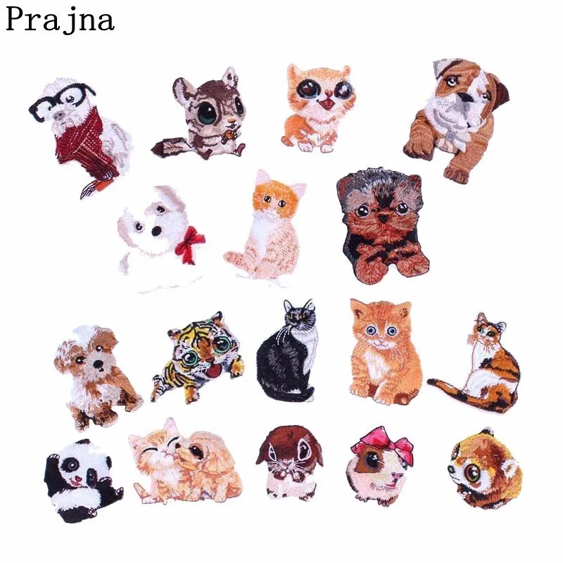 Prajna милые животные панда Собака Тигр Кот нашивка значки дешевые вышитые патчи