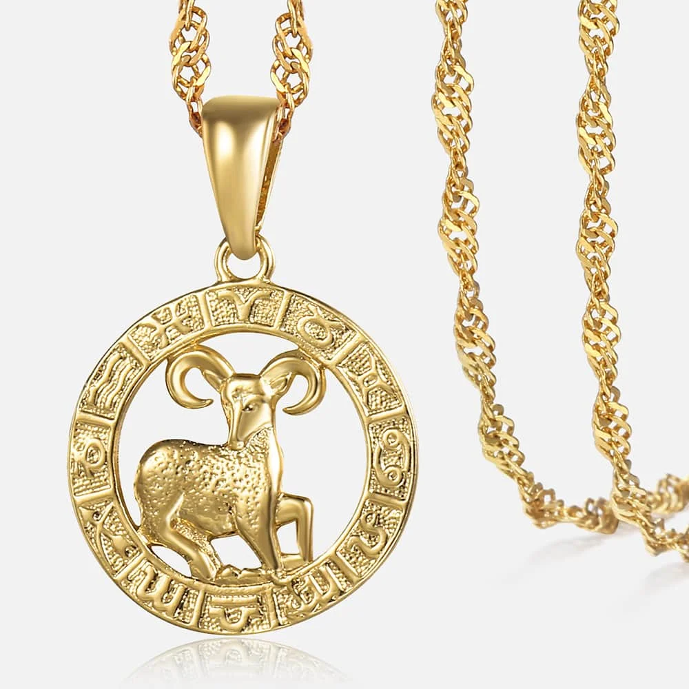 12 Zodiac Sign Constellations Gold Pendant Necklace For Women Men Male Wholesale Dropshipping