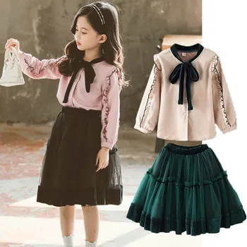 

Children Clothing Set Autumn Spring Teenage Girl Clothes Sets For Girls Ruffles Long Sleeve Shirts Tulle Skirts 2 Pieces Outfits