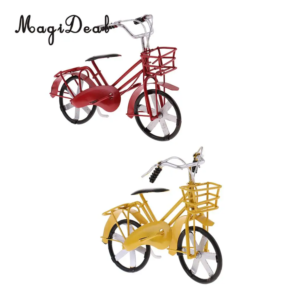 

2x Simulation Vinatge Tin Metal Bicycle Bike Model Sculpture Toy for Coffee Bar Decorative