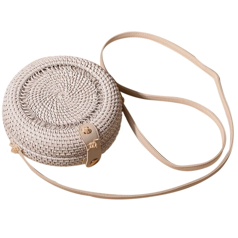

White Hollow Rattan Bag Bali Bohemian Women Vintage Straw Beach Handbag Mini Round Crossbody Bag Handmade Shoulder Bags