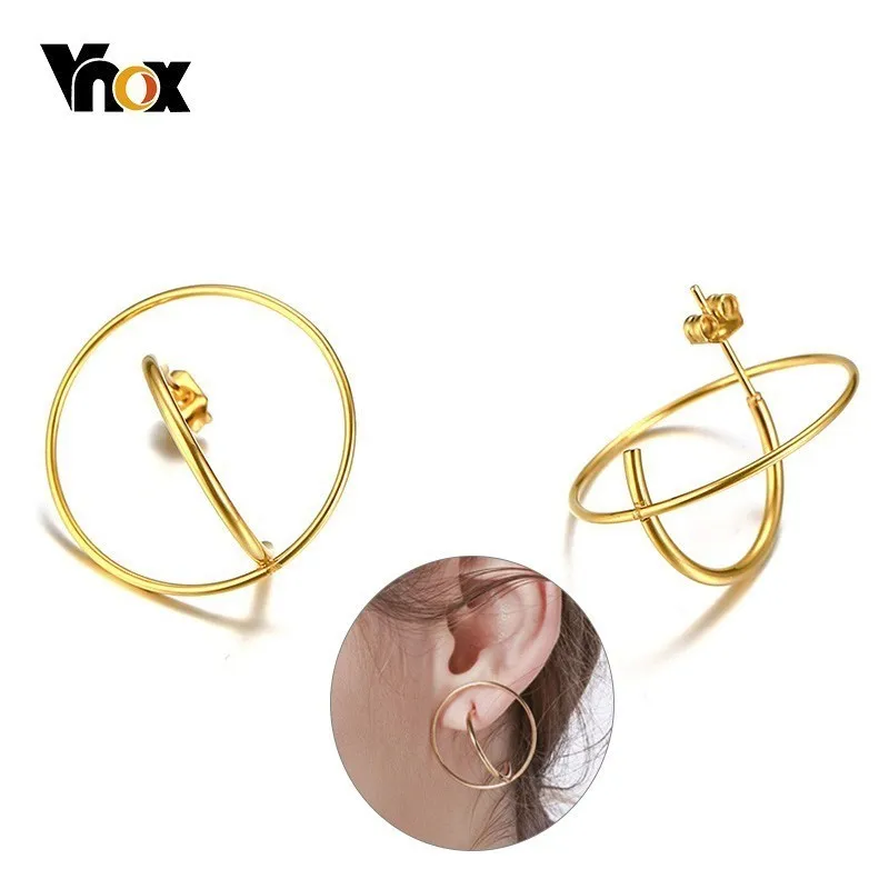 

Vnox Chic Women Earrings Geometric Round Gold Tone Stainless Steel Stylish Stud Female Lady Street Wear Ornaments