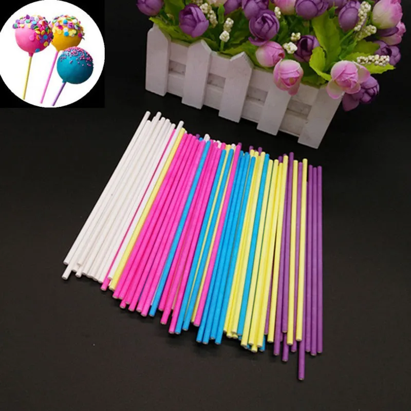 

50pcs/lot Colorful Lollipop Stick Food-Grade Solid Paper Stick Cake Pop Sticks For Chocolate Sugar Candy Pastry Decorating
