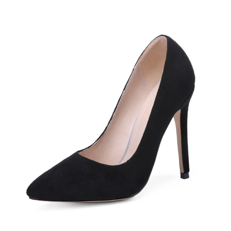 2019 new Spring Women's Shoes flock super high heels Pumps Pointed Toe Sexy Shallow red wedding plus size large 34-43 Beige /8-1