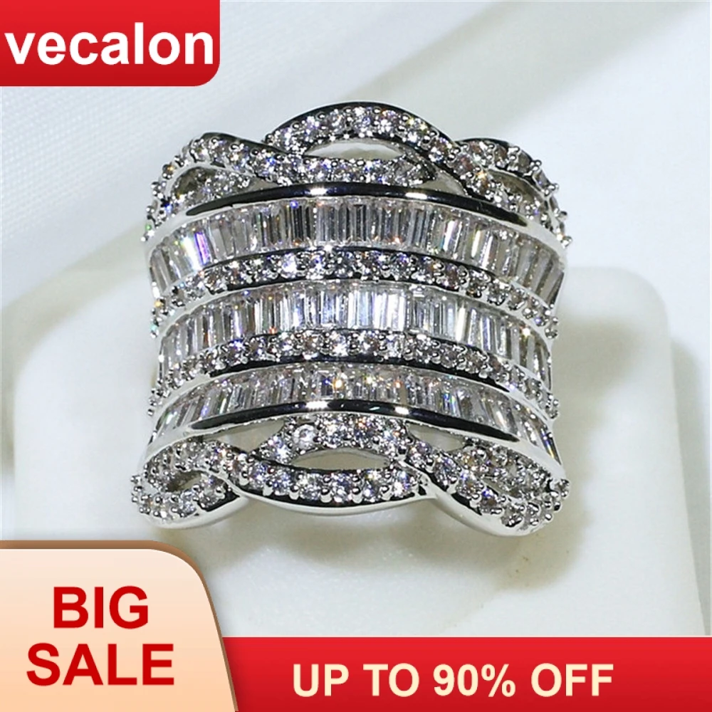 Vecalon Гипербола большое кольцо 925 пробы серебро 5A Циркон Cz Камень Обручальное обручальное кольца для мужчин и женщин ювелирные изделия на палец