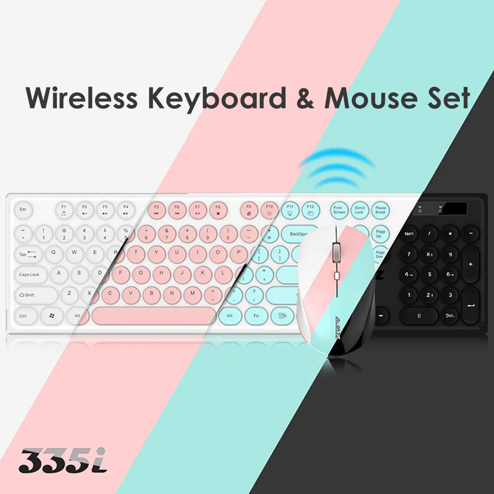 

Ajazz 335i Wireless Keyboard Mouse Set 104 Keys 800-1600 DPI 2.4G Wireless Keyboard Mouse Combo for Laptop Desktop PC Computer