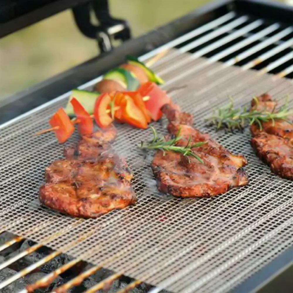 

Reusable BBQ Metal Grill Mat Easily Cleaned Heat Resistance Non- Stick Mesh Wire Net Barbecue Grilling Baking Sheet Mats 3