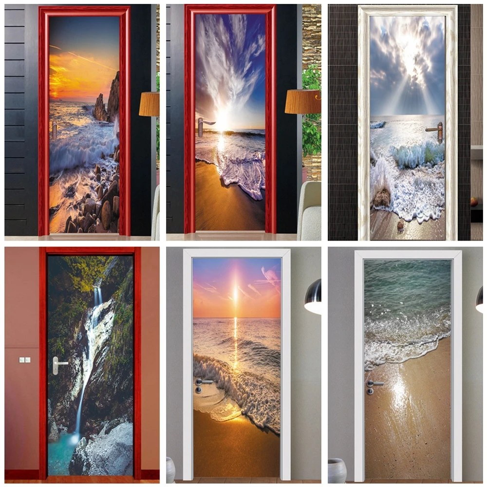 

Creative 3D View Door Sticker DIY Home Decor Decals Self Adhesive Wallpaper On Door Waterproof Mural For Bedroom Door Renovation