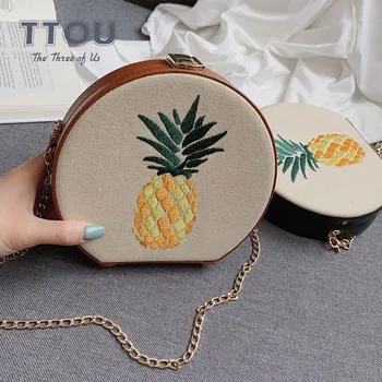 

TTOU Fashion Women Straw Shoulder Bags Pineapple Embroidery Circular Summer Messenger Beach Bag Bohemian Ladies' Crossbody Bag
