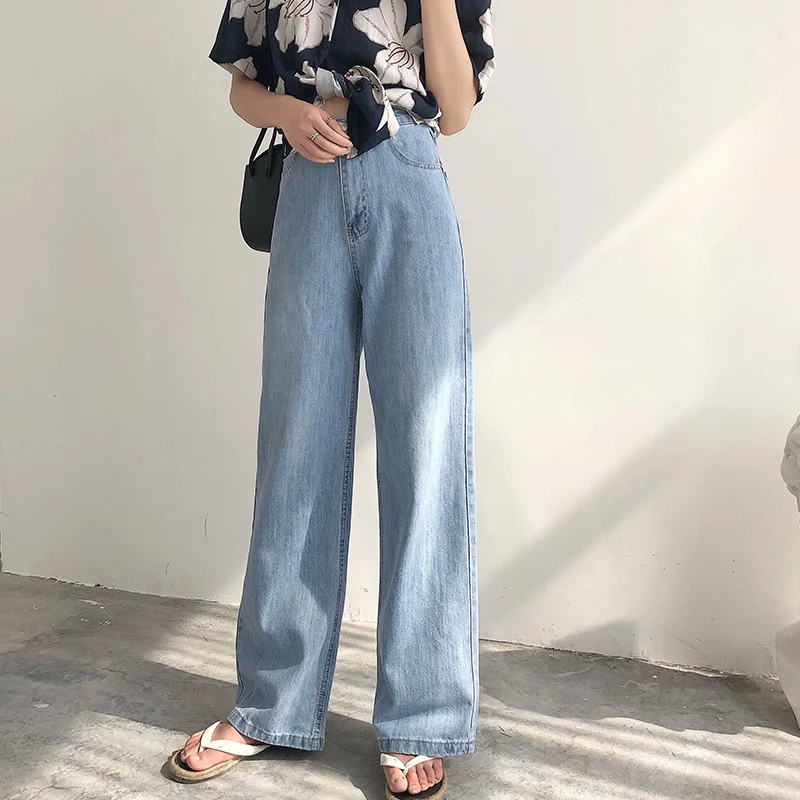 

New Arrivel Women High Waist Wide Leg Jeans Vintage Washed Denim Pants Fashion Casual Loose Trousers