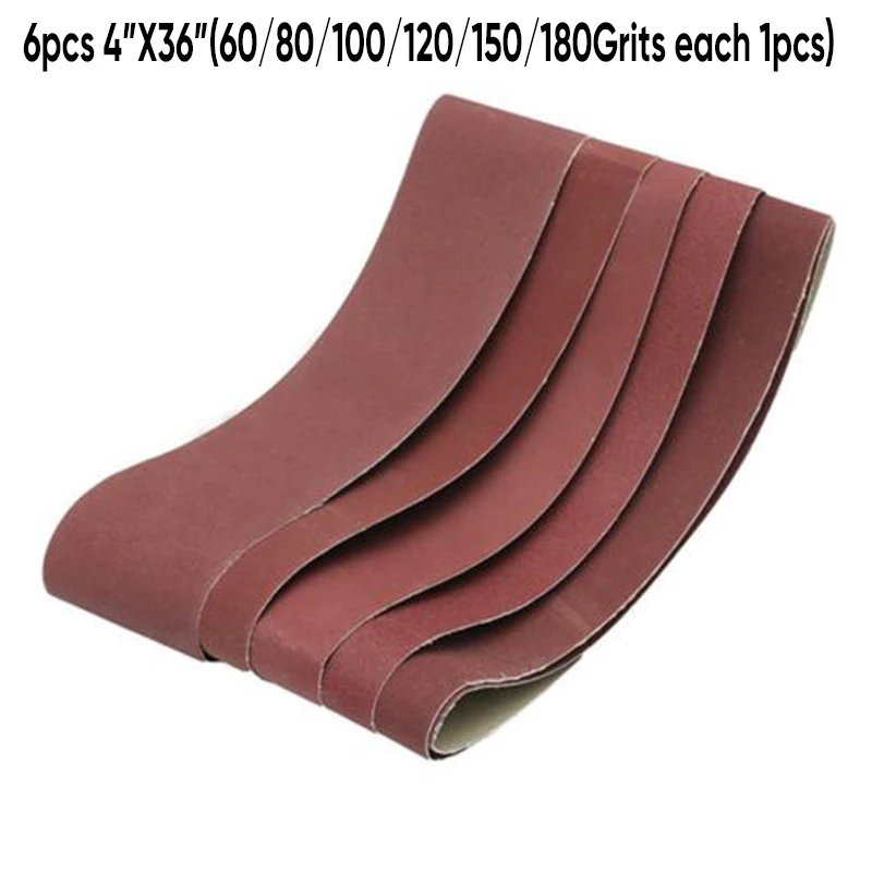 

6pcs 4" x 36" Sanding Belts Aluminum Oxide 60/80/100/120/150/180 Grits Abrasive sanding paper