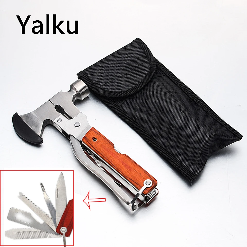

Yalku Multi-tool Pliers Axe Folding Knife Saw Knife Serrated Bottle Opener Multi-purpose Tool Universal Pliers Axe Hammer