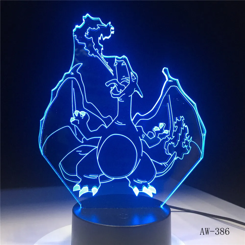 Новинка мультфильм Покемон Charizard 3D лампа USB ночник многоцветный светодиодный светильник лампа Luminaria детская игрушка Рождественский подарок AW-386