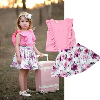 

6M-4Y Toddler Infant Kid Baby Girls Princess Ruffle Sleeveless Tops T-shirt Flower Skirt 2Pcs Set Girl Clothes Party Outfits