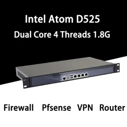 Брандмауэр Mikrotik Pfsense сети VPN Security Appliance маршрутизатора ПК Intel Atom D525, [HUNSN RS02], (4LAN/2USB2. 0/1COM/1VGA/вентилятор)