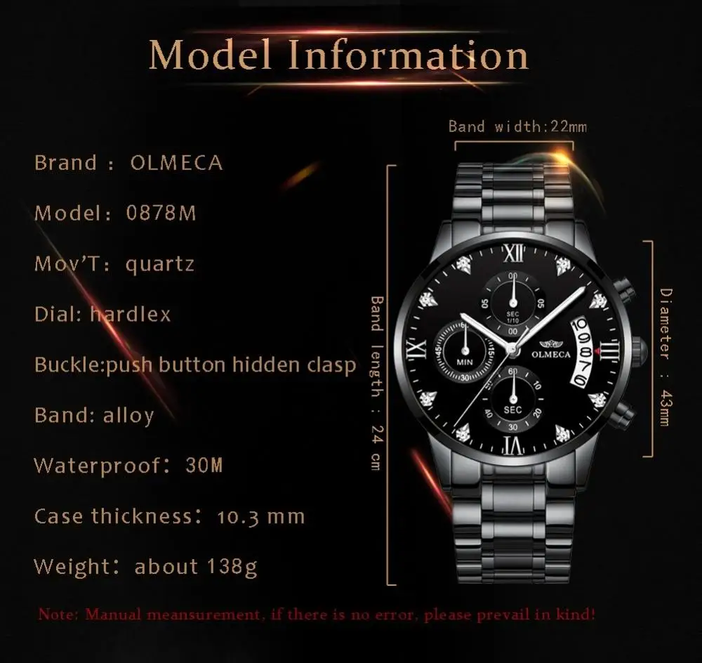 

OLMECA Luxury Famous Top Brand Men's Fashion Casual Dress Watch Military Quartz Wristwatches anniversary gifts for husband
