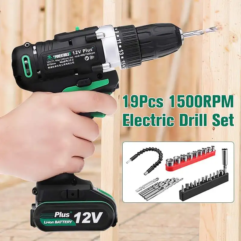 

100-240V 12Vplus Electric Screwdriver Cordless Impact 2-Speed Electric Hand Drill Lithium-ion Battery Rechargeable Power Tools