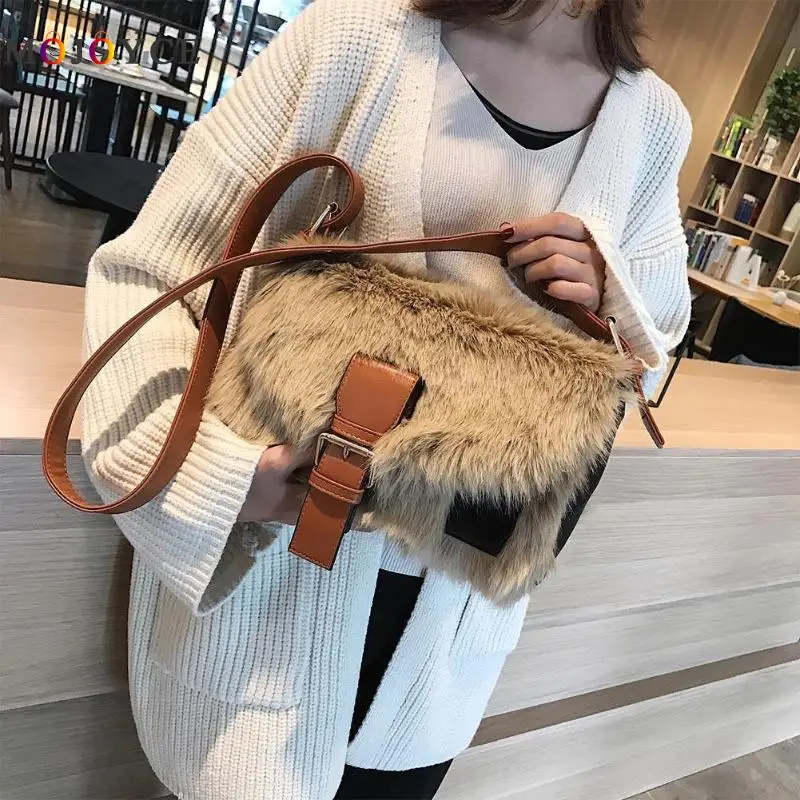 Winter Luxury Faux Fur Women Shoulder Bags Fashion Leather Crossbody