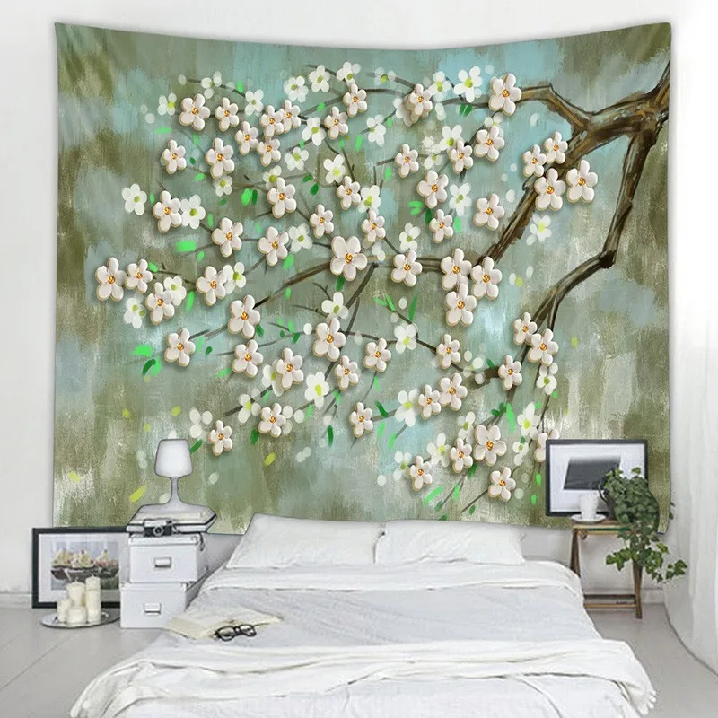 

Blue Oil Painting Flower Tree Mandala Wall Hanging Psychedelic Tapestry Sandy Beach Throw Rug Blanket Camping Tent Travel Mattre