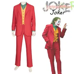 Фильм Джокер Хоакин Феникс косплэй костюм наряд для мужчин красное пальто жилет рубашка Хэллоуин Карнавал Полный комплект костюмы