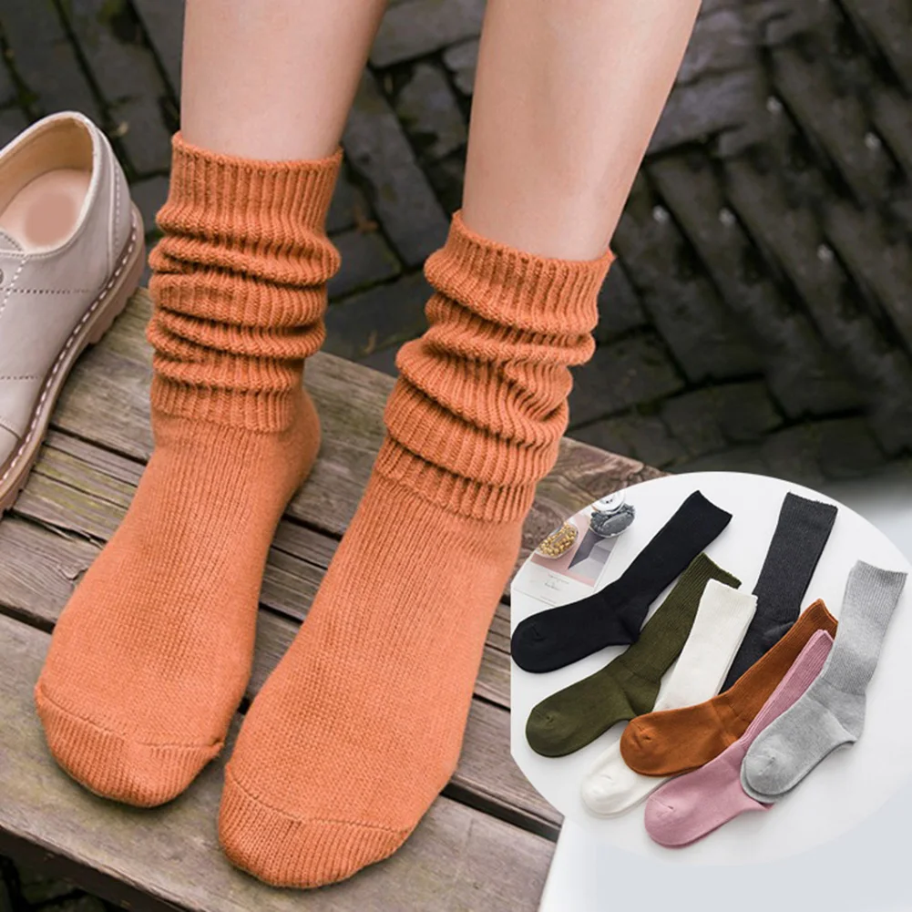 YJSFG HOUSE High School Girls Long Socks Winter Loose Solid Colors