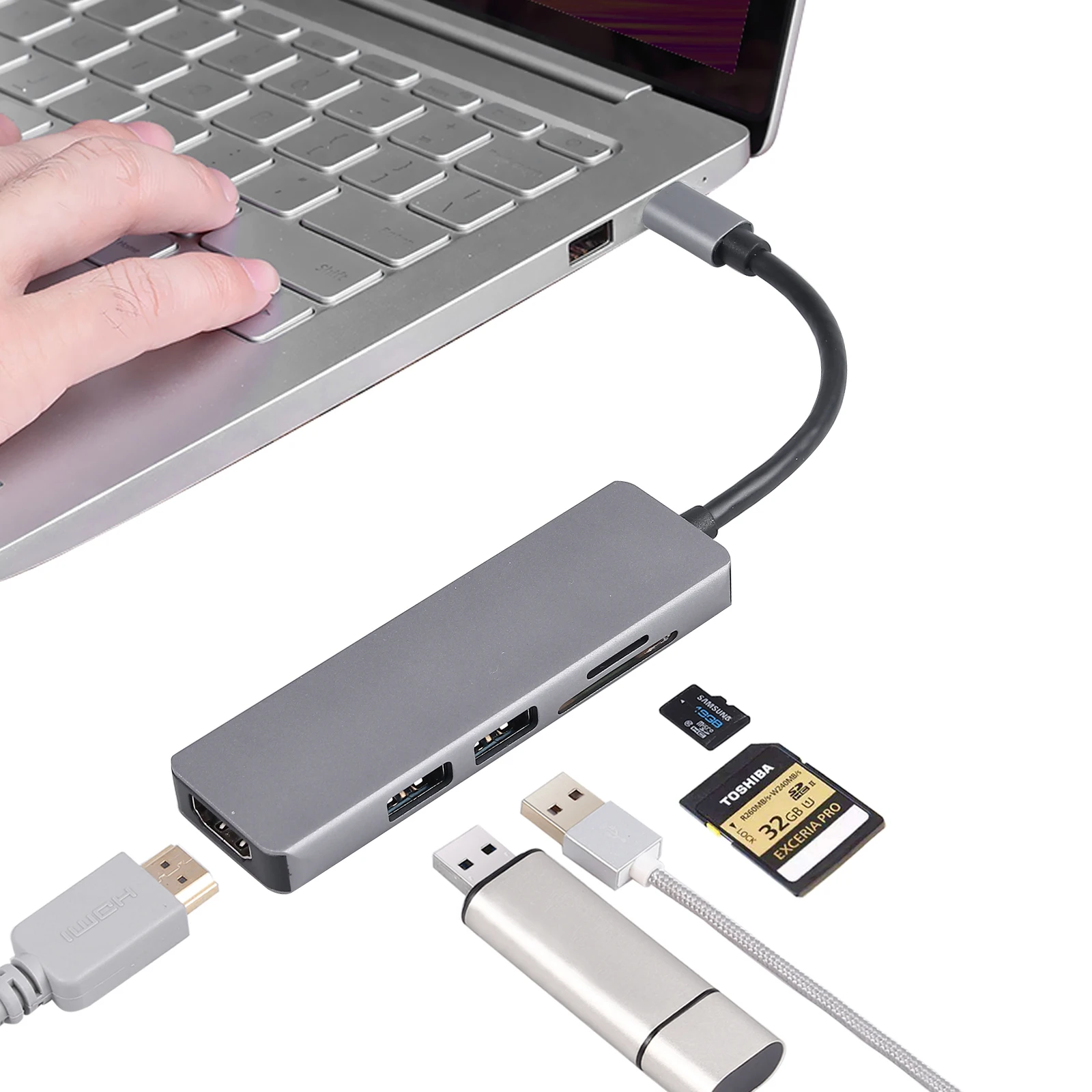 LiNKFOR 5 в 1 USB-C концентратор тип-c мульти порты USB 3,0 порты SD TF кардридер адаптер 4 к HDMI USB C type-C адаптер концентратор расширитель
