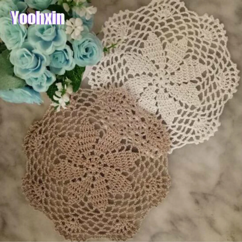 

Round 20cm Vintage Cotton Placemat Cup Coaster Mug Kitchen Christmas Table Place Mat Lace Crochet Tea Coffee Doily Dish Pan Pad