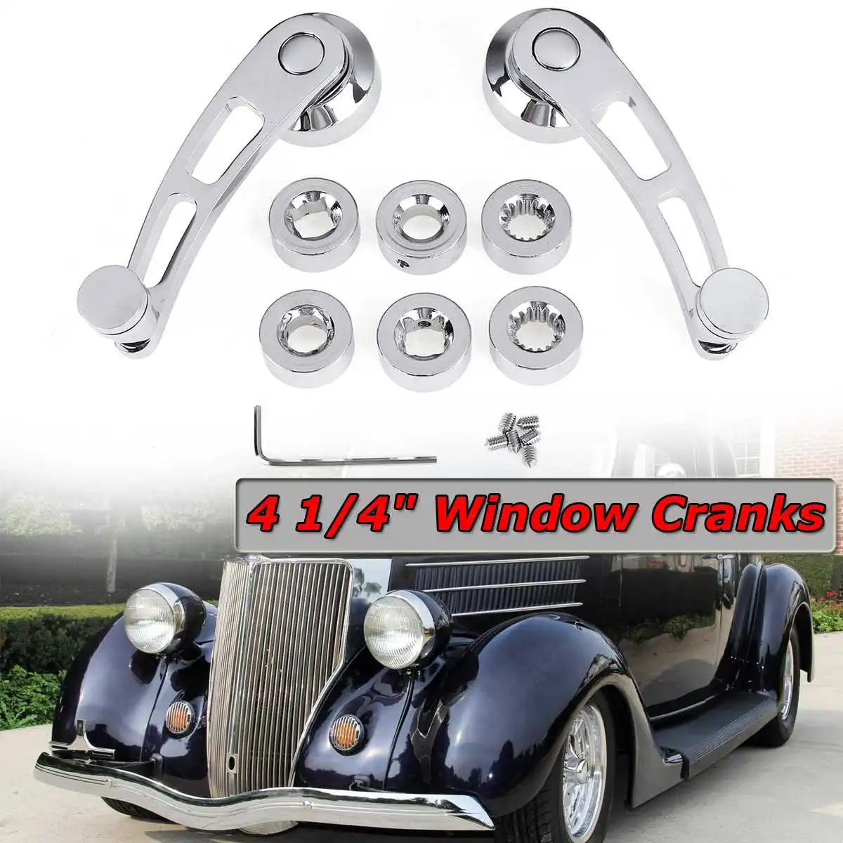 Chrome Billet Aluminum 4 1/4" A Pair Car Window Crank Kit Exterior Door Handles Hot Rod Kustom