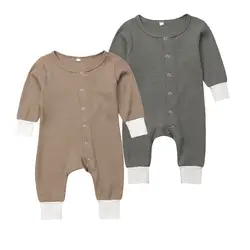 2018 однотонный хлопковый комбинезон для маленьких мальчиков и девочек, комбинезон с длинными рукавами, осенняя одежда, один предмет, 0-18